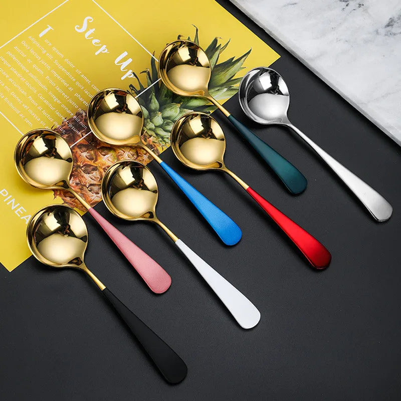 15,9 cm * 4,5 cm Runde Kopf Kaffee Löffel Edelstahl Mischen Tee Dessert Kuchen Scoop Mehrfarbige Küche Geschirr Zubehör
