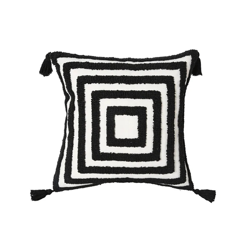 Kreative Nordic Werfen Tufted Kissen Fall Hand Stickerei Geometrie Home Decor Kissen Abdeckung Sofa Retro Schwarz Weiß Kissen Abdeckung