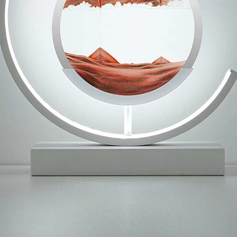 HOT-Hourglass Craft Quicksand 3D Natural Landscape Night Light Creative Retro Flowing Sand Hourglass Lamp US Plug