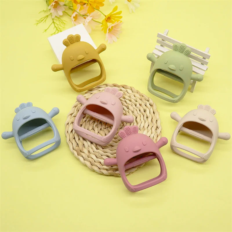 Neue Design Weiche Silikon Beißringe Für Baby Neugeborenen Ausbildung Grip Baby Spielzeug Anhänger Kauen Zahnen Für Baby Zubehör Spielzeug
