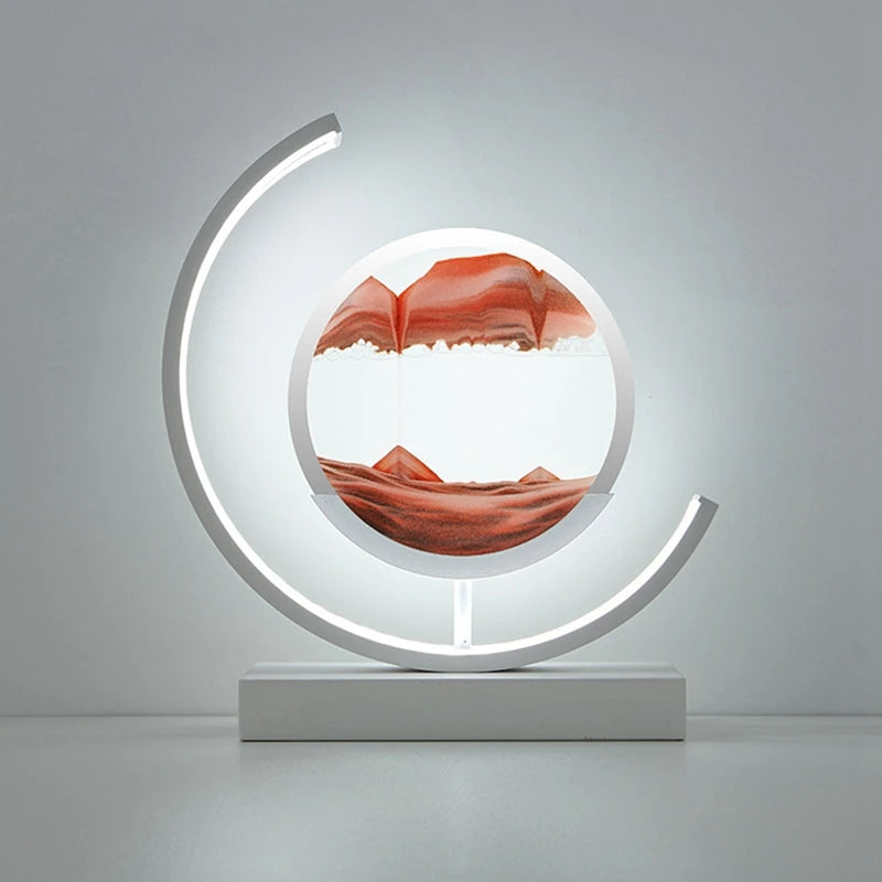 HOT-Hourglass Craft Quicksand 3D Natural Landscape Night Light Creative Retro Flowing Sand Hourglass Lamp US Plug