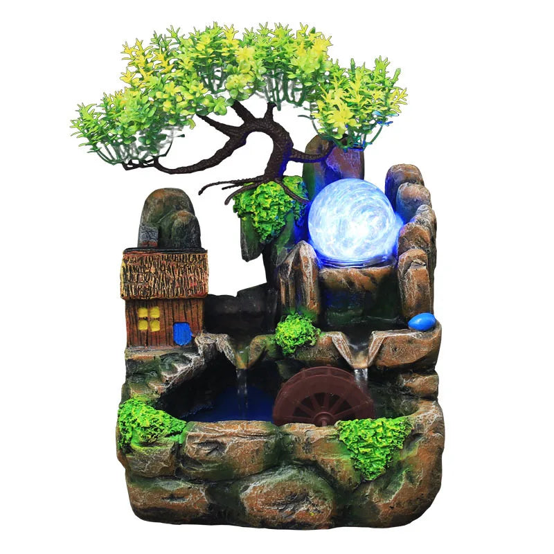 Led-Leuchten Harz Steingarten Fließender Wasserbrunnen, Büro-Desktop-Ornamente