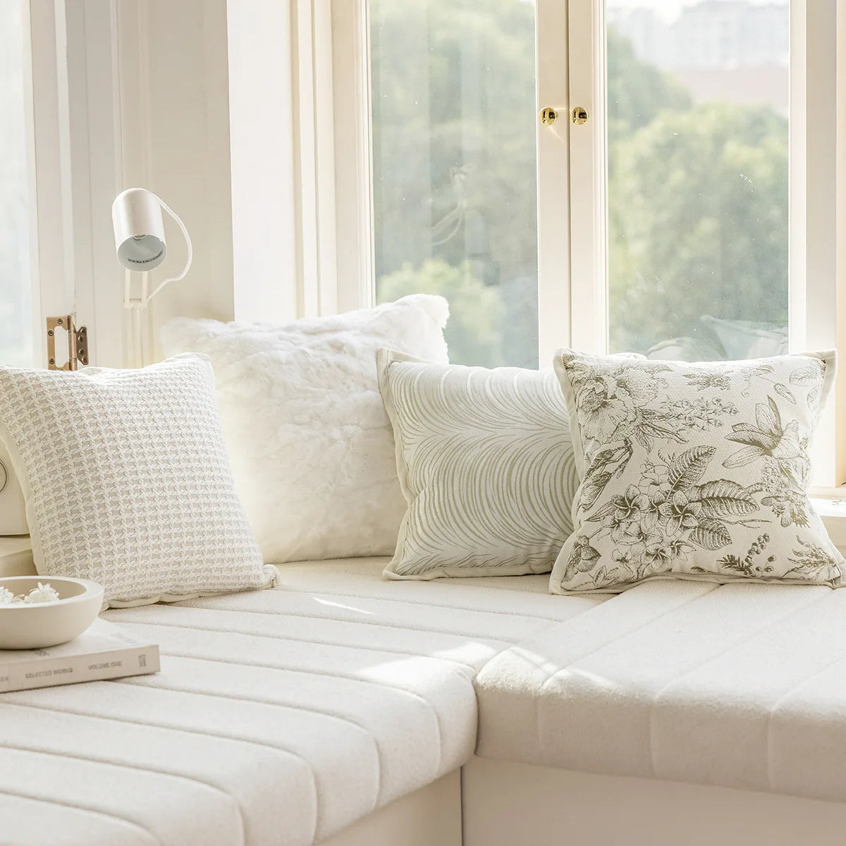 French Cream Sofa Pillow Case Nordic Simple Living Room Decoration Pillow Headboard Cushion Covers Yarn-Dyed Jacquard Pillowcase