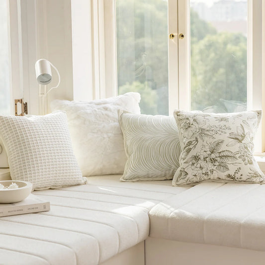 French Cream Sofa Pillow Case Nordic Simple Living Room Decoration Pillow Headboard Cushion Covers Yarn-Dyed Jacquard Pillowcase