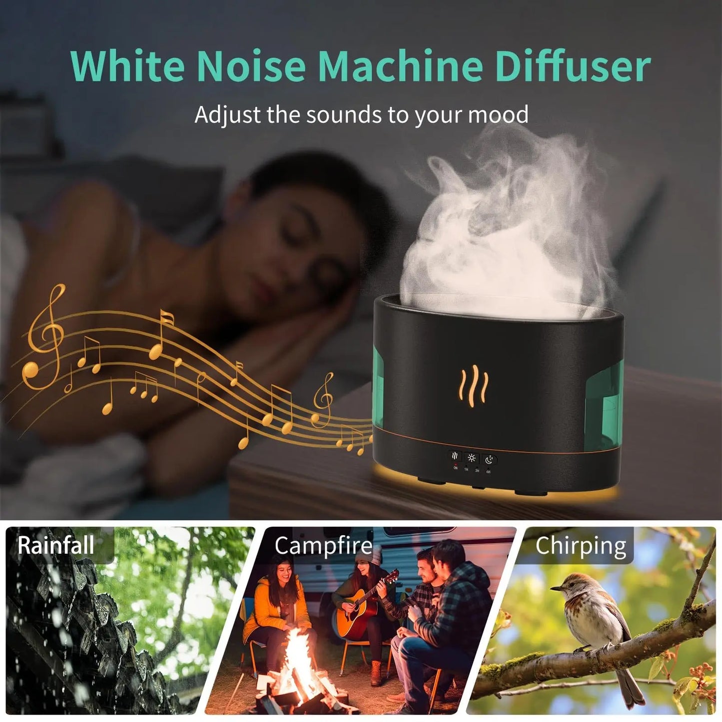 450 ml Flamme Luftbefeuchter Aromatherapie Diffusor RGB Ultraschall Aromatische Essenzen Haus Luftbefeuchter Bedoom mit Bluetooth Audio