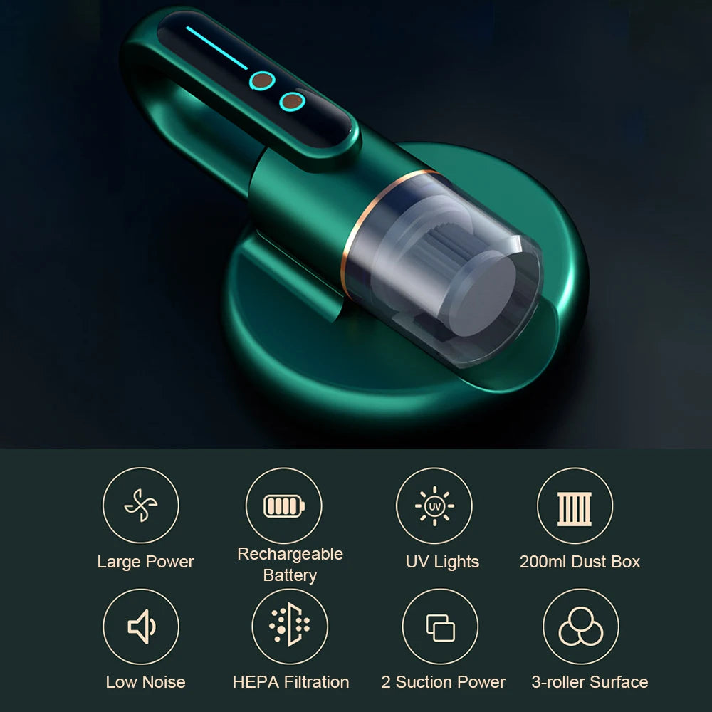 Mattress Vacuum Cleaner Mite Removal with HEPA Filtration and 5000PA Suction Instrument Wireless Household Bed Vacuum Machine