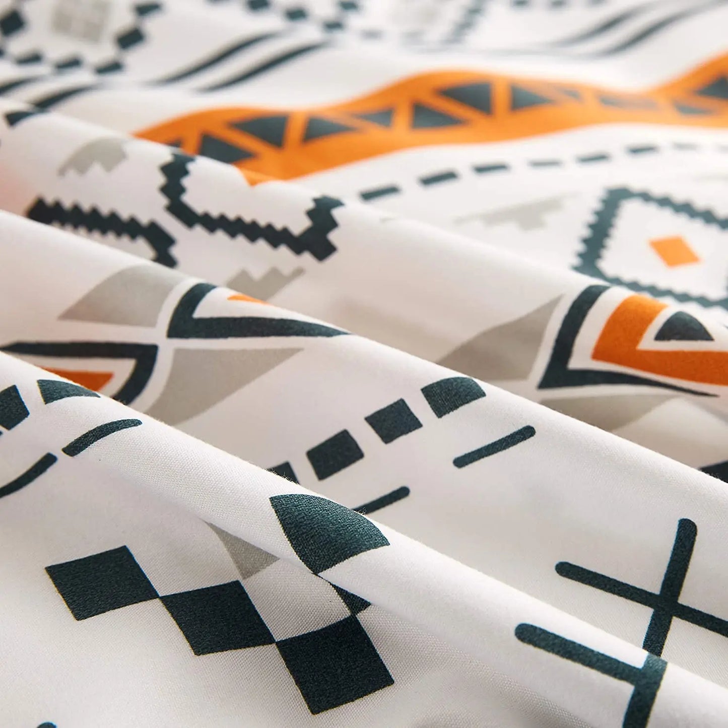 Bohemian Duvet Cover Set Full/Queen Size Boho Orange Comforter Cover Set Geometric Lightweight Soft Chic Breathable Bedding Set