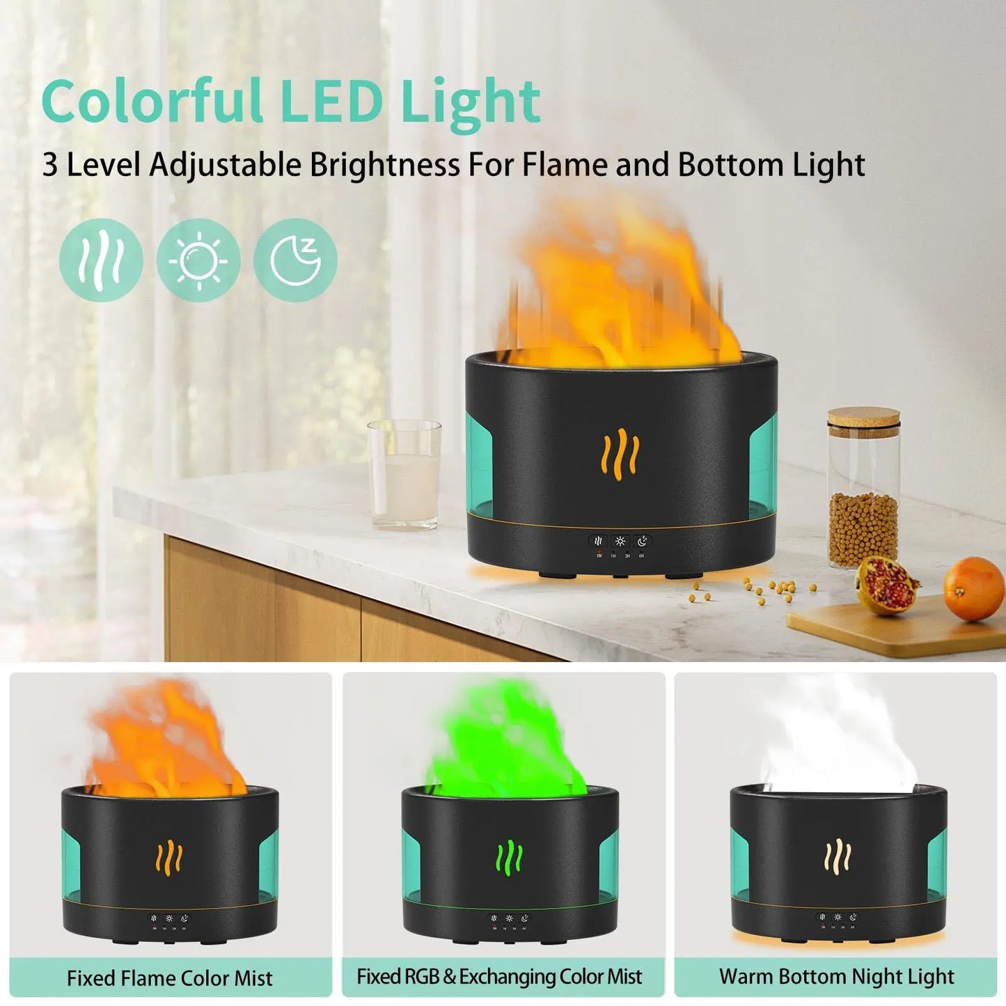 450 ml Flamme Luftbefeuchter Aromatherapie Diffusor RGB Ultraschall Aromatische Essenzen Haus Luftbefeuchter Bedoom mit Bluetooth Audio