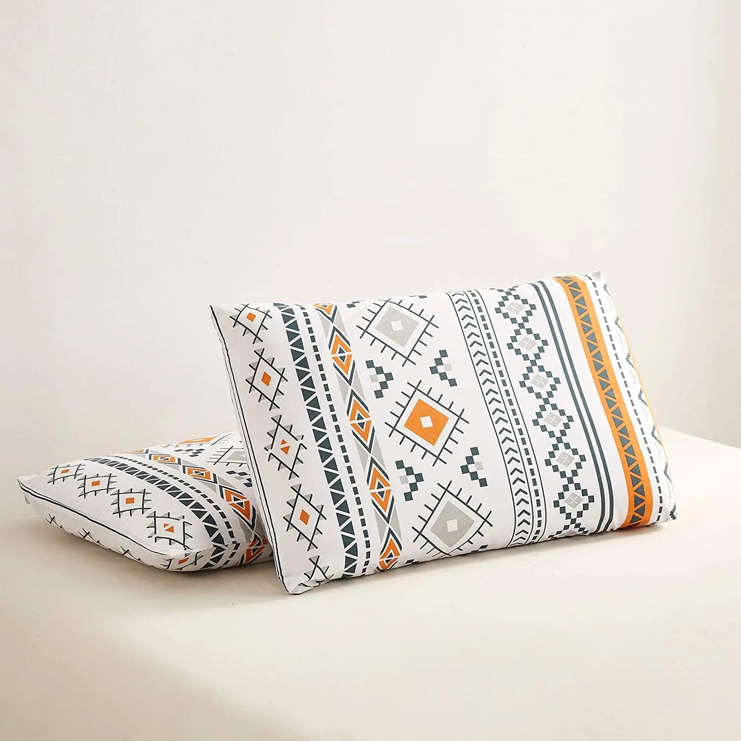 Bohemian Duvet Cover Set Full/Queen Size Boho Orange Comforter Cover Set Geometric Lightweight Soft Chic Breathable Bedding Set