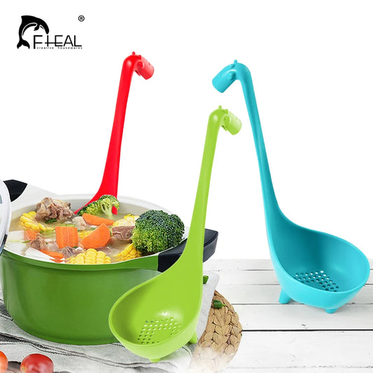 FHEAL Cute Giraffe Colander With Long Handle Food-grade PP Long Handle Cooking Utensils Tableware Spoon Kitchen Accessories