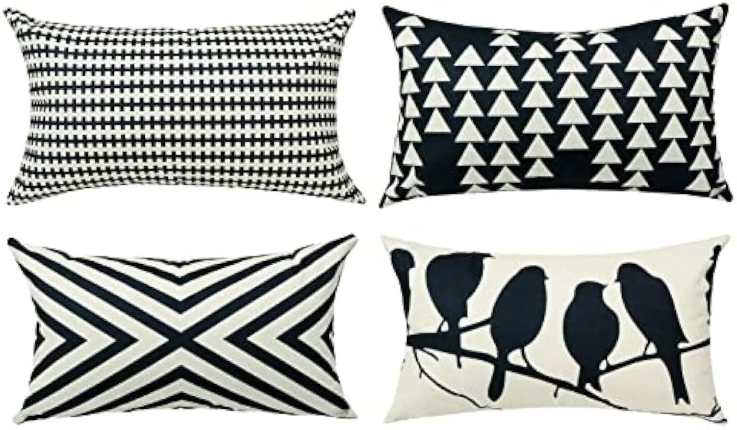 Schwarz-weißer Lendenkissenbezug mit geometrischem Motiv, dekorativer Lendenkissenbezug, Heimdeko-Sofa 30 x 50 cm Kissenbezug