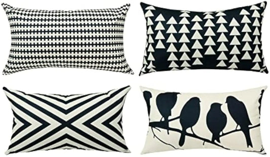 Schwarz-weißer Lendenkissenbezug mit geometrischem Motiv, dekorativer Lendenkissenbezug, Heimdeko-Sofa 30 x 50 cm Kissenbezug