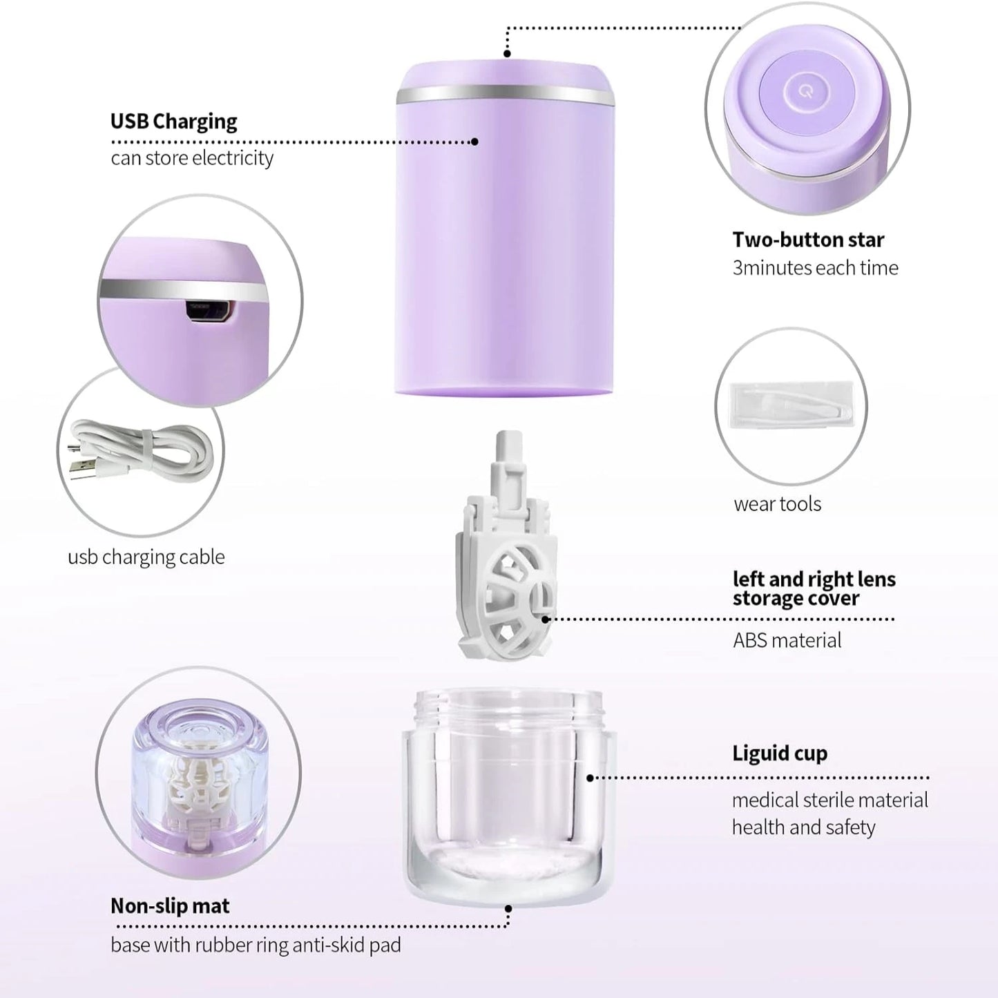Ultrasonic Contact Lens Cleaner Machine Intelligent Cleaning Case Kit for Soft & Rigid Contact Lenses Automatic Vibration Washer