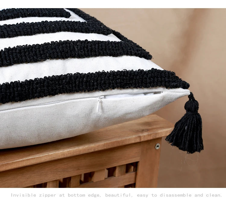Kreative Nordic Werfen Tufted Kissen Fall Hand Stickerei Geometrie Home Decor Kissen Abdeckung Sofa Retro Schwarz Weiß Kissen Abdeckung