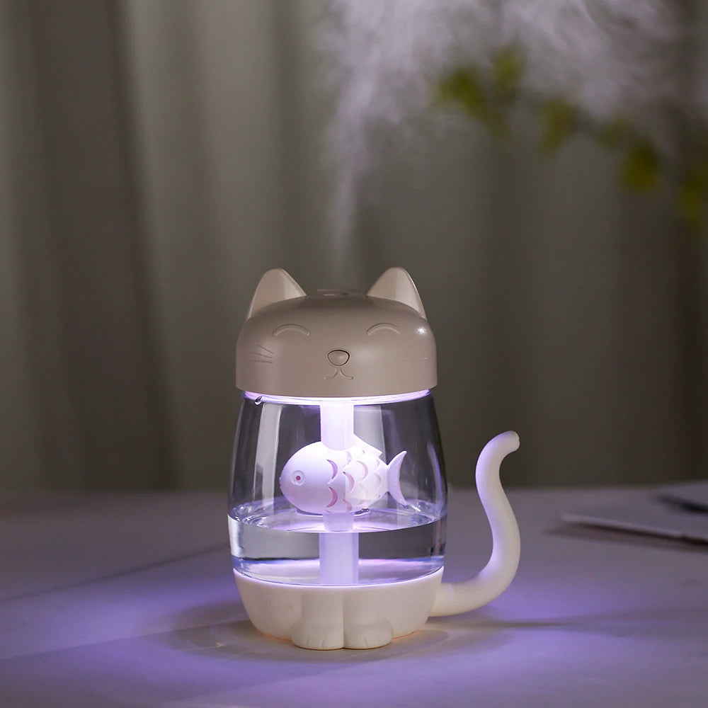 Toolikee 350ml 3in1 USB Himidifier Cat Mini Portable Ultrasonic Lovely Kitty Humidifier with Fan and Night Light Aroma Diffuser