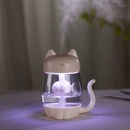 Toolikee 350ml 3in1 USB Himidifier Cat Mini Portable Ultrasonic Lovely Kitty Humidifier with Fan and Night Light Aroma Diffuser