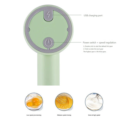 Wireless Electric Food Mixer Hand Blender 3 Speeds Adjustable Handheld Automatic Milk Frother Foamer Egg Beater Kitchen Tools