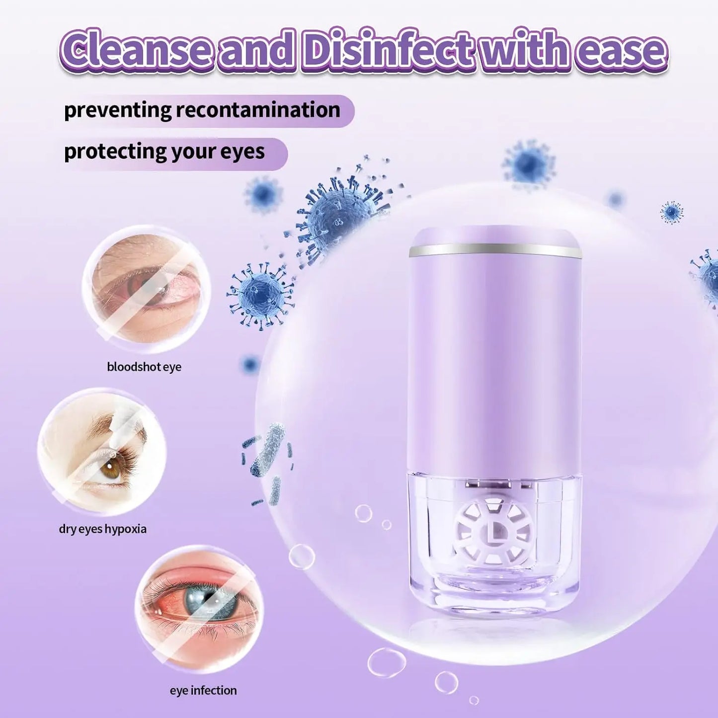 Ultrasonic Contact Lens Cleaner Machine Intelligent Cleaning Case Kit for Soft & Rigid Contact Lenses Automatic Vibration Washer