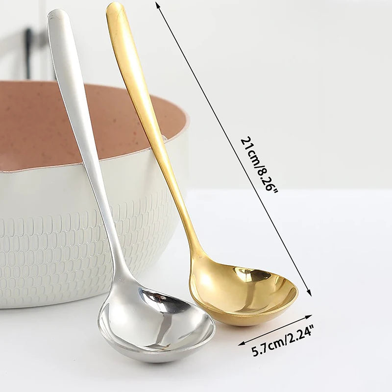 Stainless Steel Big Head Round Spoon Net Red Golden Dinner Long Handle Stirring Dessert Spoons For Kitchen Accessories Gadgets