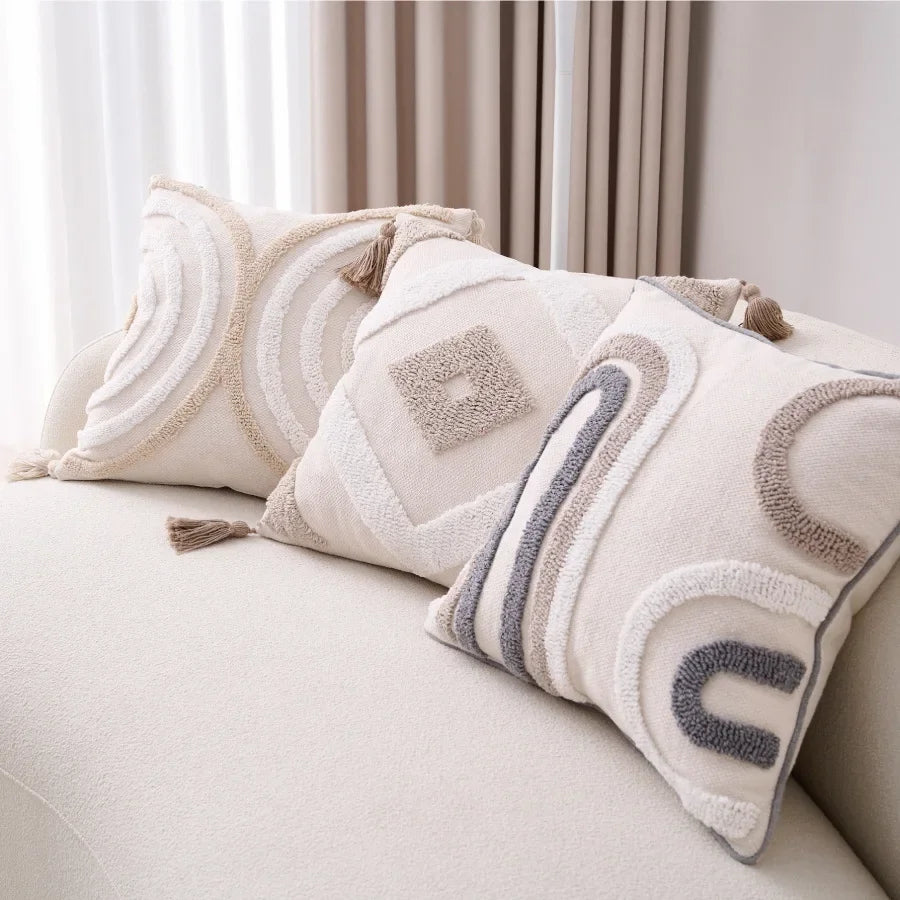 Beige-grauer Kissenbezug 2024, nordischer Stil, geometrisch getufteter Kissenbezug, moderne dekorative Kissen für Sofa, Wohnzimmer, Schlafzimmer