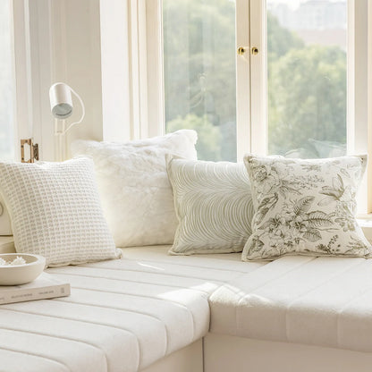 French Cream Sofa Pillow Case Nordic Simple Living Room Decoration Pillow Headboard Cushion Covers Yarn-Dyed Jacquard Pillowcase
