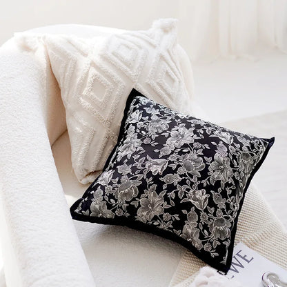 Retro Blumenkissenbedeckung, moderne und minimalistische Schwarz -Weiß -Kissen, NS,