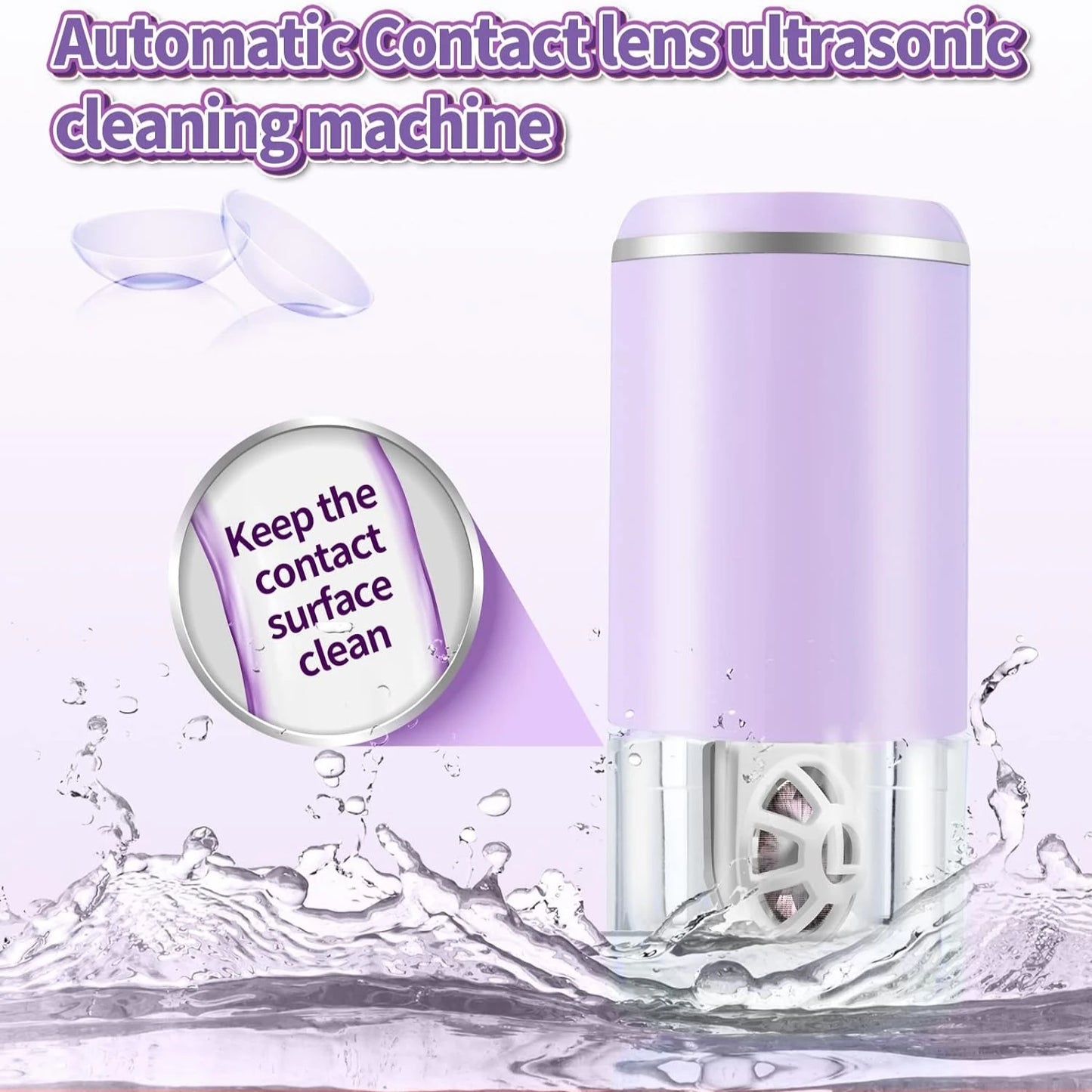 Ultrasonic Contact Lens Cleaner Machine Intelligent Cleaning Case Kit for Soft & Rigid Contact Lenses Automatic Vibration Washer