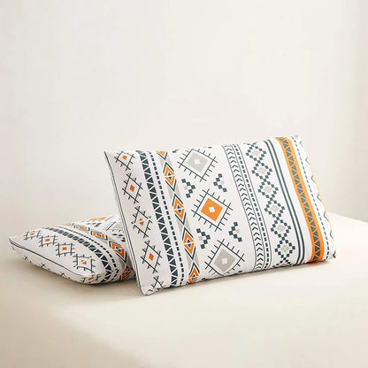 Bohemian Duvet Cover Set Full/Queen Size Boho Orange Comforter Cover Set Geometric Lightweight Soft Chic Breathable Bedding Set