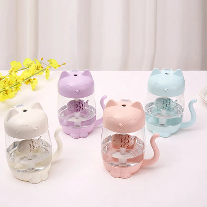 Toolikee 350ml 3in1 USB Himidifier Cat Mini Portable Ultrasonic Lovely Kitty Humidifier with Fan and Night Light Aroma Diffuser