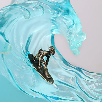 Ocean Whale Surfing Desktop Ornaments Creative Art Lamp Holder Solid Wood Resin Night Light Birthday Gift