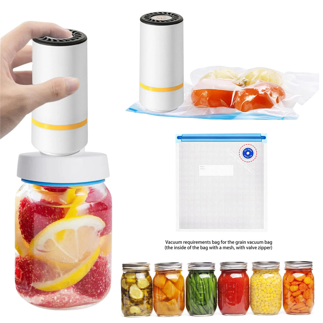 Universal Mason Jar Sealer Vacuum Kit BAP Free Vacuum Sealing Machine Food Storage Wear-Resistant for Wide Mouth Kitchen Gadgets